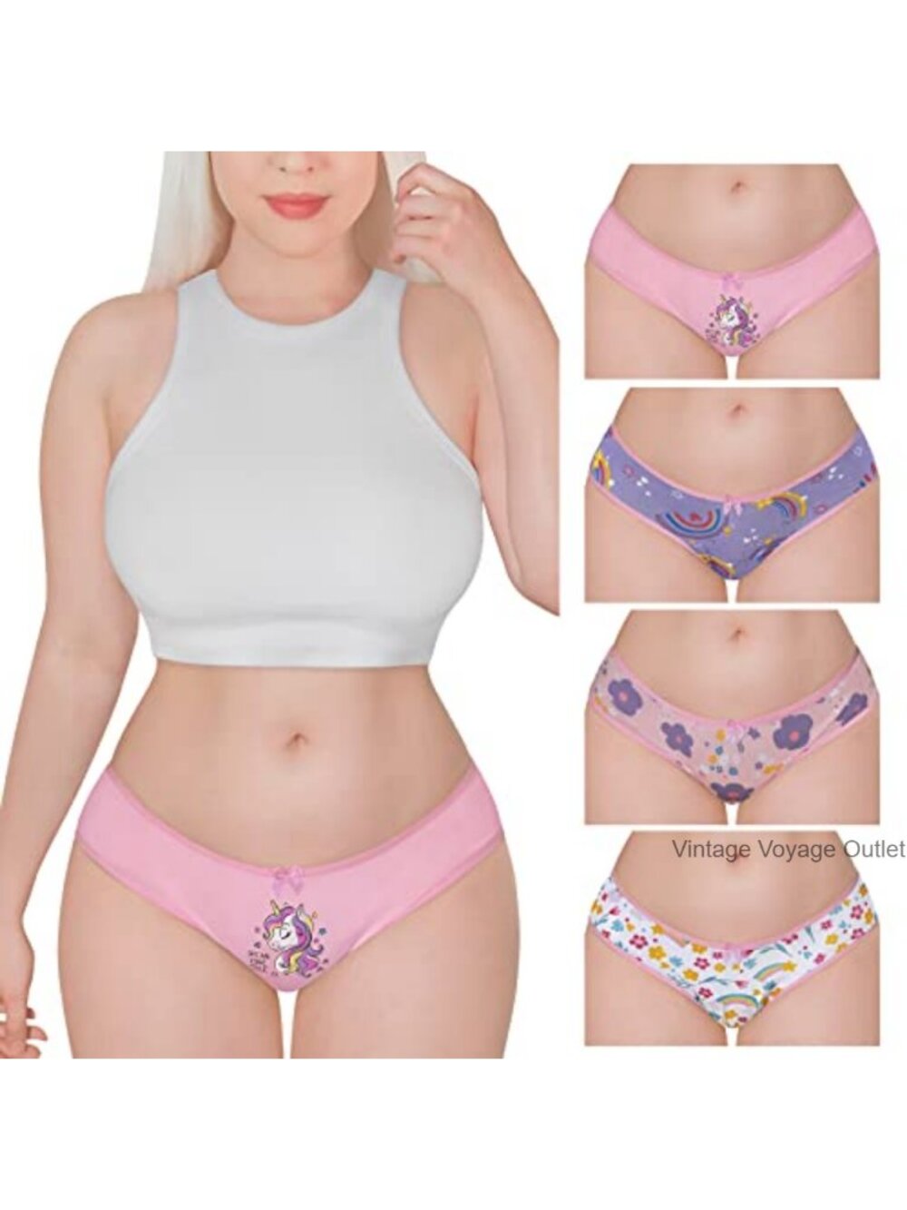 Women's Soft Cotton Hipster Briefs 4 Pack Unicorn Pattern Panties Set